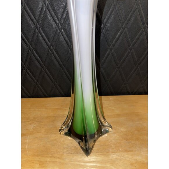 Mid Century Modern Art Glass Swung Vase Green White Purple Ombre Design - Picture 14 of 16
